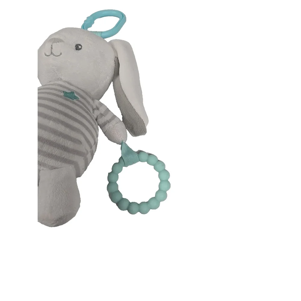 Carters 2018 White Bunny Rabbit Blue Striped Teether Lovey Stuffed Plush Clip